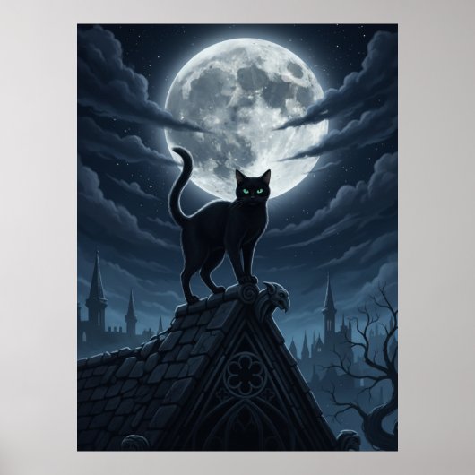 Grappige Zwarte Kat Zittend In De Wolken Poster (Voorkant)