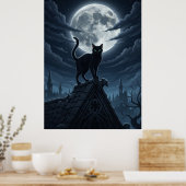 Grappige Zwarte Kat Zittend In De Wolken Poster (Keuken)