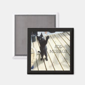 Grappige zwarte kat zwaaien de lucht buiten magneet (Voorkant / Achterkant)