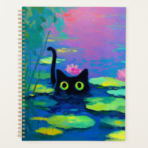 Grappige zwarte kat zwemmen in vijver eigenzinni planner
