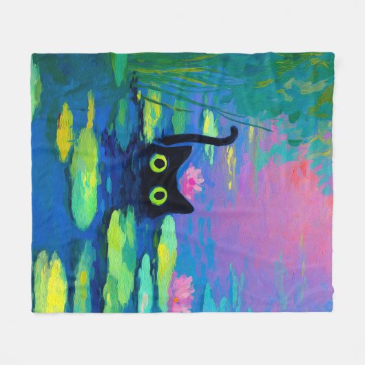 Grappige zwarte kat zwemt in vijver | Excentrieke Fleece Deken (Voorkant (Horizontaal))