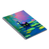 Grappige zwarte kat zwemt in vijver | Excentrieke Notitieboek (Rechterzijde)