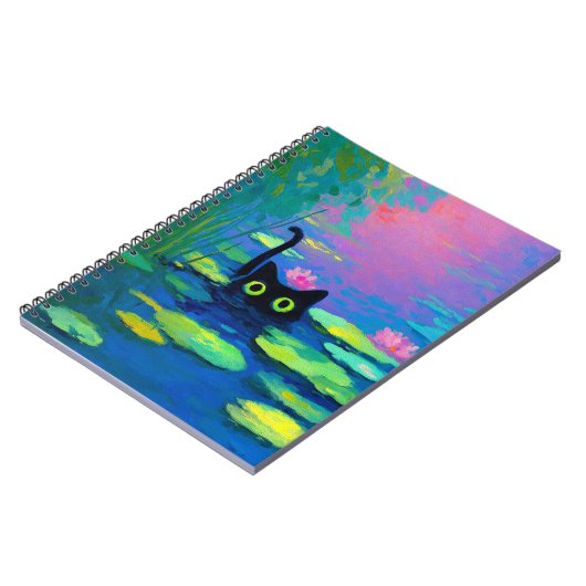 Grappige zwarte kat zwemt in vijver | Excentrieke Notitieboek (Linkerzijde)