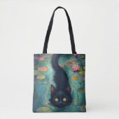 Grappige zwarte kat zwemt tote bag (Voorkant)