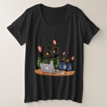 Grappige zwarte katten die op laptop programmeur k