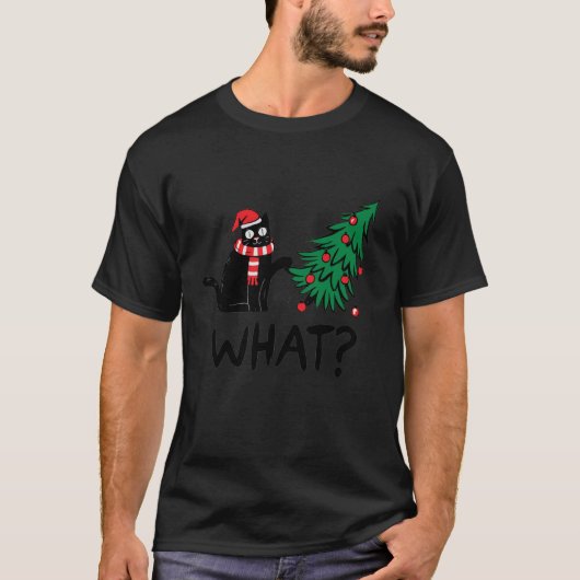 Grappige zwarte katten duwen kerstboom over kat W T-shirt (Voorkant)