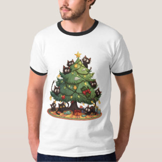 Grappige Zwarte Katten Kerstboom Chaos Mooie Feest T-shirt