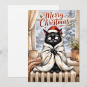 Grappige Zwarte Katten Kerstkaart – Cozy Cat Lover (Voorkant / Achterkant)