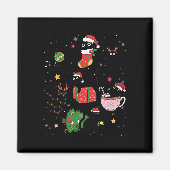 Grappige zwarte katten kerstmuts kerstboom vrolijk magneet (Voorkant)