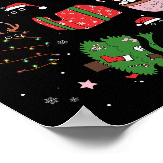 Grappige zwarte katten kerstmuts kerstboom vrolijk poster (Hoek)