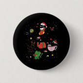 Grappige zwarte katten kerstmuts kerstboom vrolijk ronde button 5,7 cm (Voorkant)
