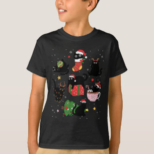 Grappige zwarte katten kerstmuts kerstboom vrolijk t-shirt