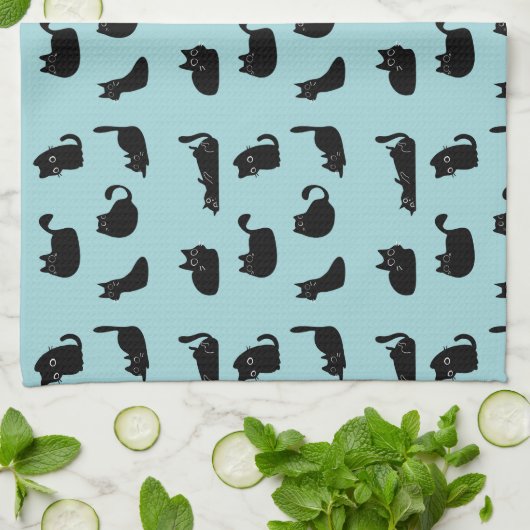Grappige zwarte katten theedoek (Gevouwen)