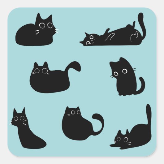Grappige zwarte katten vierkante sticker (Voorkant)