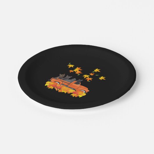 Grappige zwarte katten vrachtwagen herfst pompoen  papieren bordje (Gekanteld)