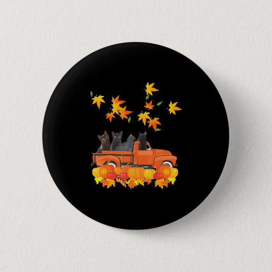 Grappige zwarte katten vrachtwagen herfst pompoen  ronde button 5,7 cm (Voorkant)