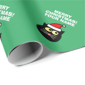 Grappige zwarte kerstkat gepersonaliseerde kerst cadeaupapier (Rol Hoek)