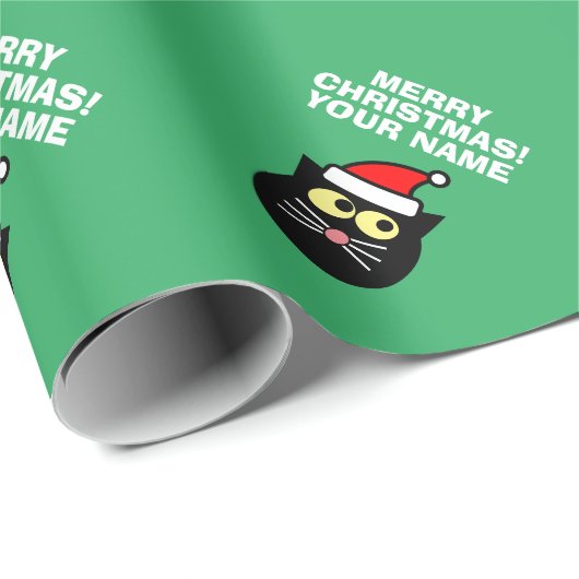 Grappige zwarte kerstkat gepersonaliseerde kerst cadeaupapier (Rol Hoek)