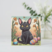 Grappige zwarte kitten en paaseierjacht feestdagenkaart (Staand voorkant)