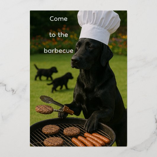 Grappige Zwarte Lab Barbecue  Folie Uitnodiging (Voorkant)