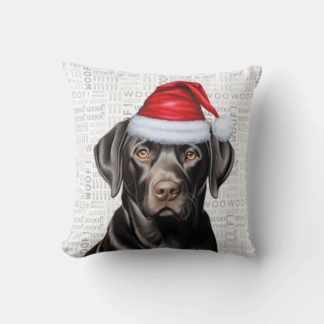 Grappige Zwarte Labrador Hond Waterverf Kerst Kussen (Voorkant)