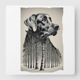 Grappige zwarte labrador houtskool tekening vierkante klok