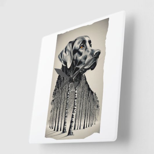 Grappige zwarte labrador houtskool tekening vierkante klok (Hoek)