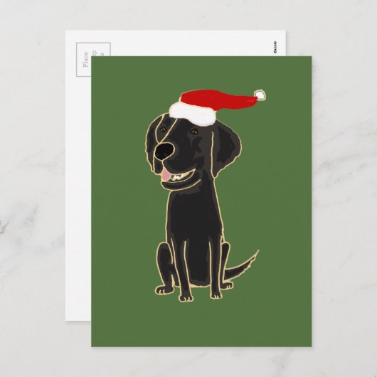 Grappige zwarte platte gecoate Retriever Christmas Feestdagenkaart (Voorkant / Achterkant)