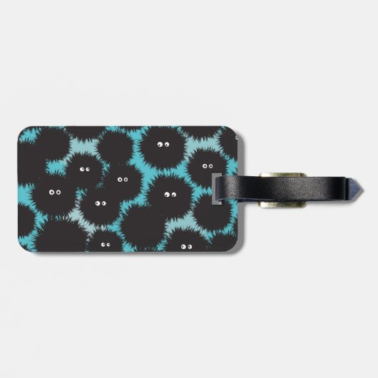 Grappige zwarte pluizige monsters bagagelabel (Achterkant horizontaal)