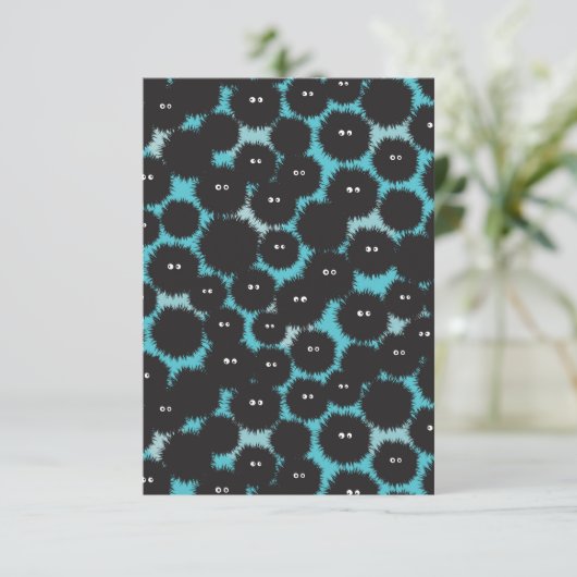 Grappige zwarte pluizige monsters bedankkaart (Staand voorkant)