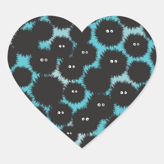 Grappige zwarte pluizige monsters hart sticker (Voorkant)