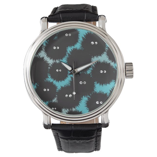 Grappige zwarte pluizige monsters horloge (Voorkant)