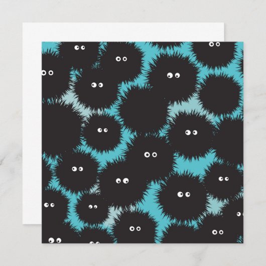 Grappige zwarte pluizige monsters kaart (Voorkant / Achterkant)