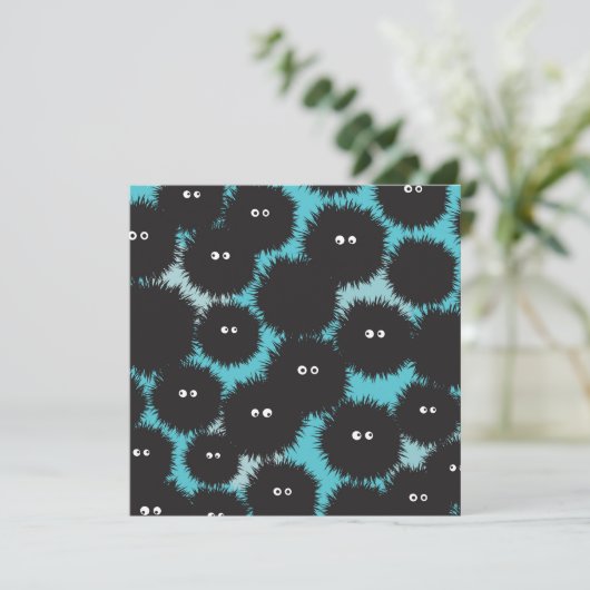 Grappige zwarte pluizige monsters kaart (Staand voorkant)