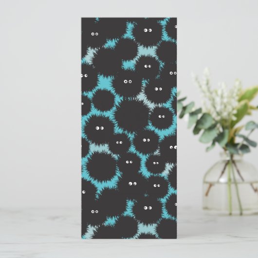 Grappige zwarte pluizige monsters menu (Staand voorkant)