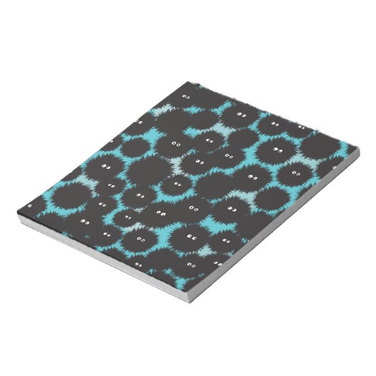 Grappige zwarte pluizige monsters notitieblok (Linkerzijde)