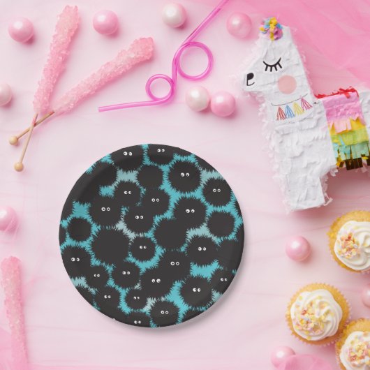 Grappige zwarte pluizige monsters papieren bordje (Feest)