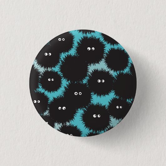 Grappige zwarte pluizige monsters ronde button 3,2 cm (Voorkant)