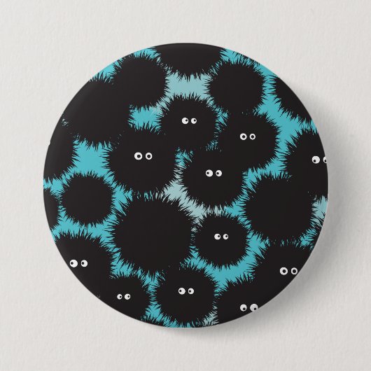 Grappige zwarte pluizige monsters ronde button 7,6 cm (Voorkant)