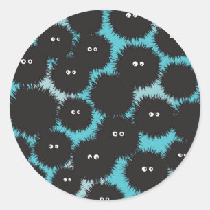Grappige zwarte pluizige monsters ronde sticker