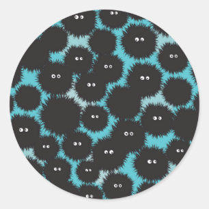 Grappige zwarte pluizige monsters ronde sticker