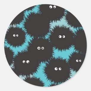Grappige zwarte pluizige monsters ronde sticker