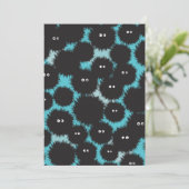 Grappige zwarte pluizige monsters save the date (Staand voorkant)