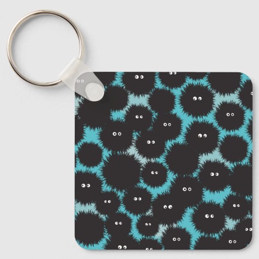 Grappige zwarte pluizige monsters sleutelhanger (Voorkant)