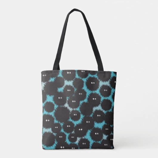 Grappige zwarte pluizige monsters tote bag (Achterkant)