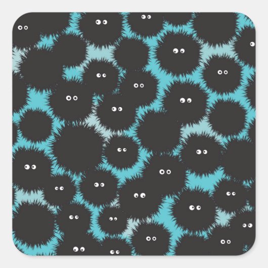 Grappige zwarte pluizige monsters vierkante sticker (Voorkant)