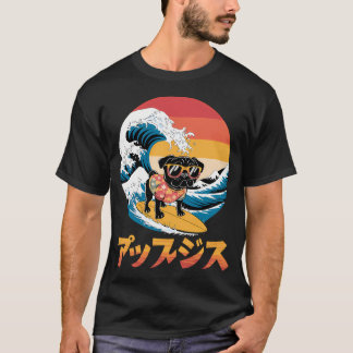 Grappige zwarte pug hond Japanse Kanagawa golf T-shirt