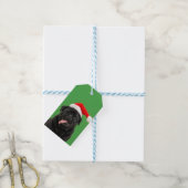Grappige Zwarte Pug Kerstman Hoed Tong Uit Kerstmi Cadeaulabel (Met Touw)