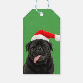 Grappige Zwarte Pug Kerstman Hoed Tong Uit Kerstmi Cadeaulabel