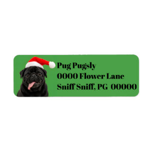 Grappige Zwarte Pug Kerstman Hoed Tong Uit Kerstmi Etiket